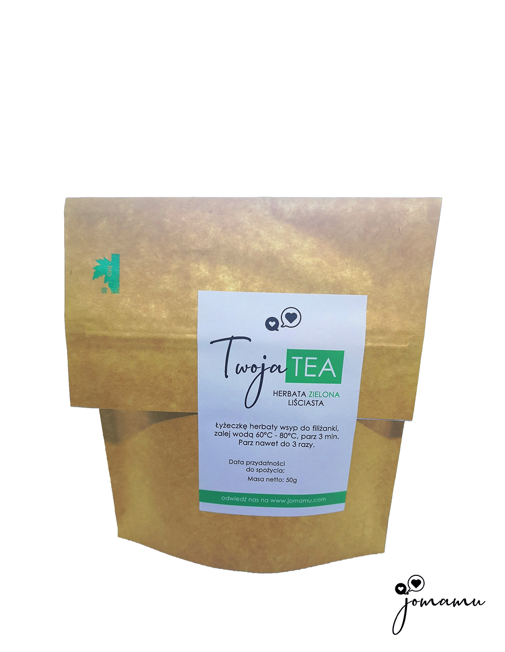 Twoja tea - zielona herbata liściasta od jomamu w Bio degradowalnym opakowaniu